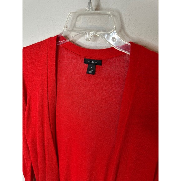 Halogen Red Lightweight Knit Cardigan Long Sleeve Open Front Pockets Size S - Picture 2 of 4